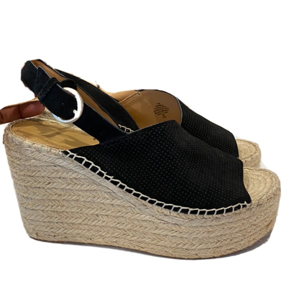 ❤️SOLD❤️Marc Fisher LTD Black Suede Andela Espadrille Wedge Sandals - Picture 2 of 9